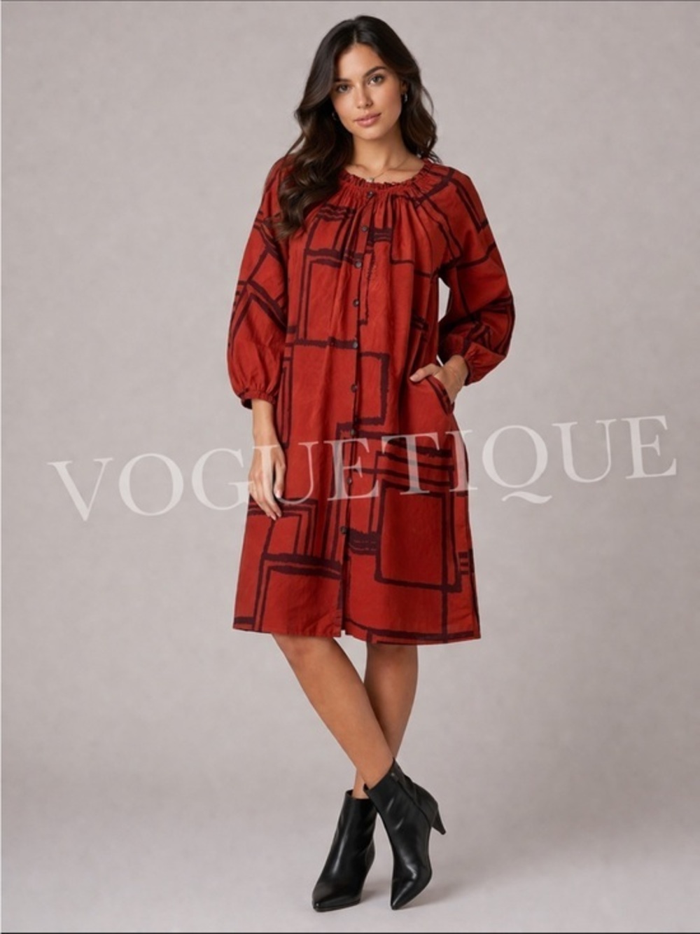 Tucker 100% silk dress red orange